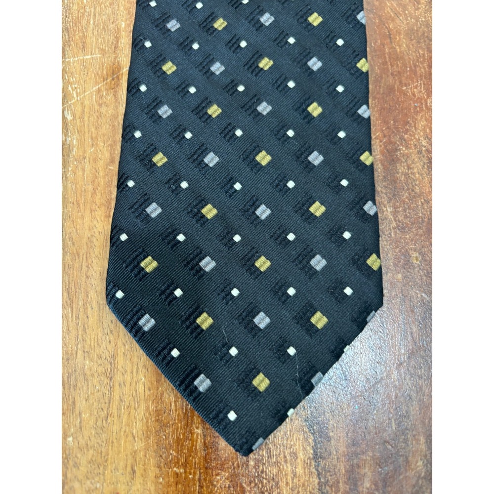 HUGO BOSS necktie mens black gold silver geometric square silk made in Italy